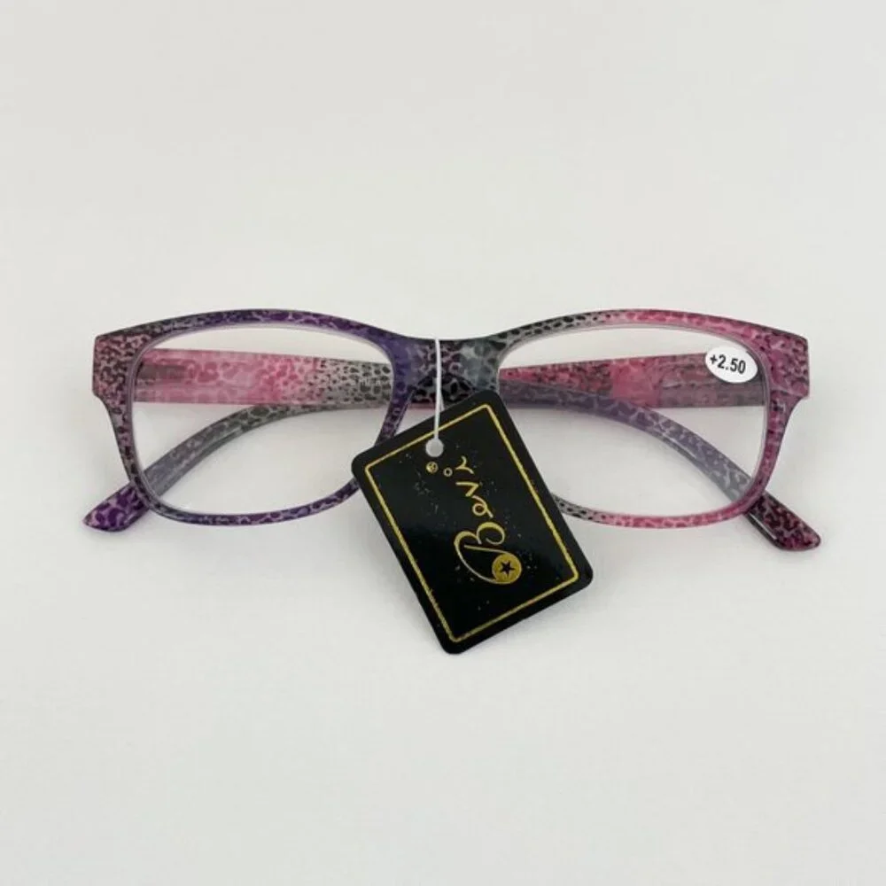 Bevi +2.50 Red & Purple Cheetah Square Reading Glasses